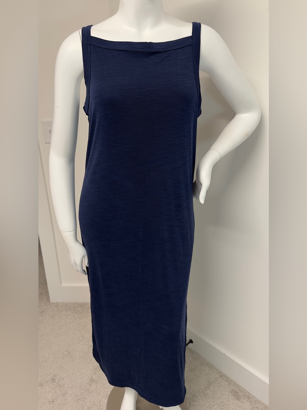 Joie Navy Blue Modal Blend Tank Midi Dress XL Side Slit Sleeveless